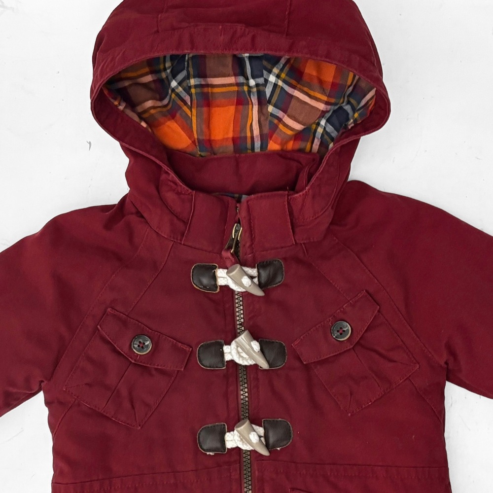 OshKosh B'gosh Red Hooded Plaid Lined 18M Toggle‎ & Zip Cozy Jacket